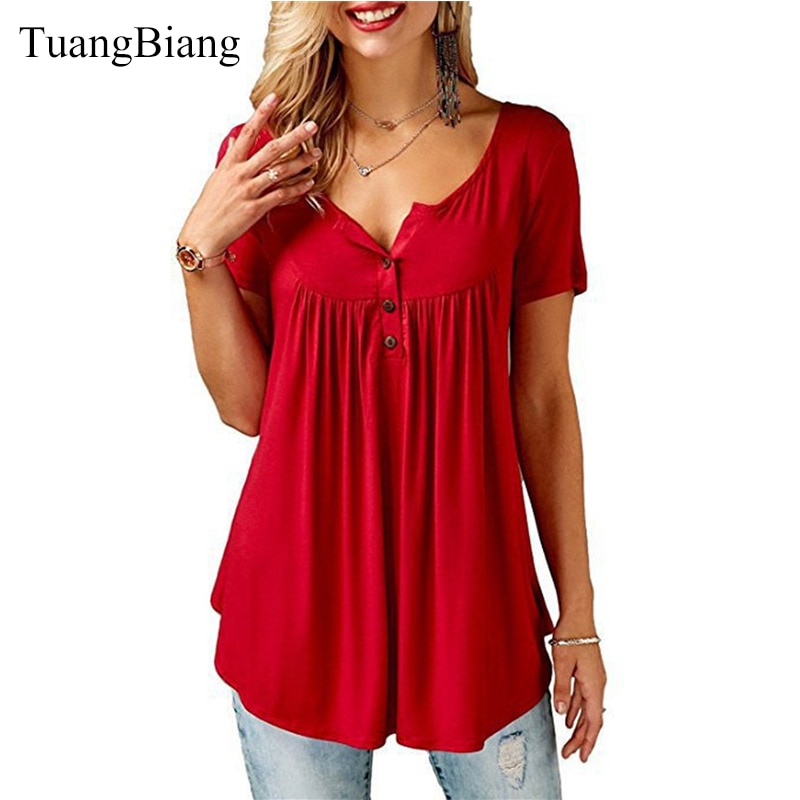 TuangBiang 2018 Women Summer V Neck Short Sleeve T shirt Loose Sexy camiseta feminina T Shirts Female Plus Size Long Style Tops