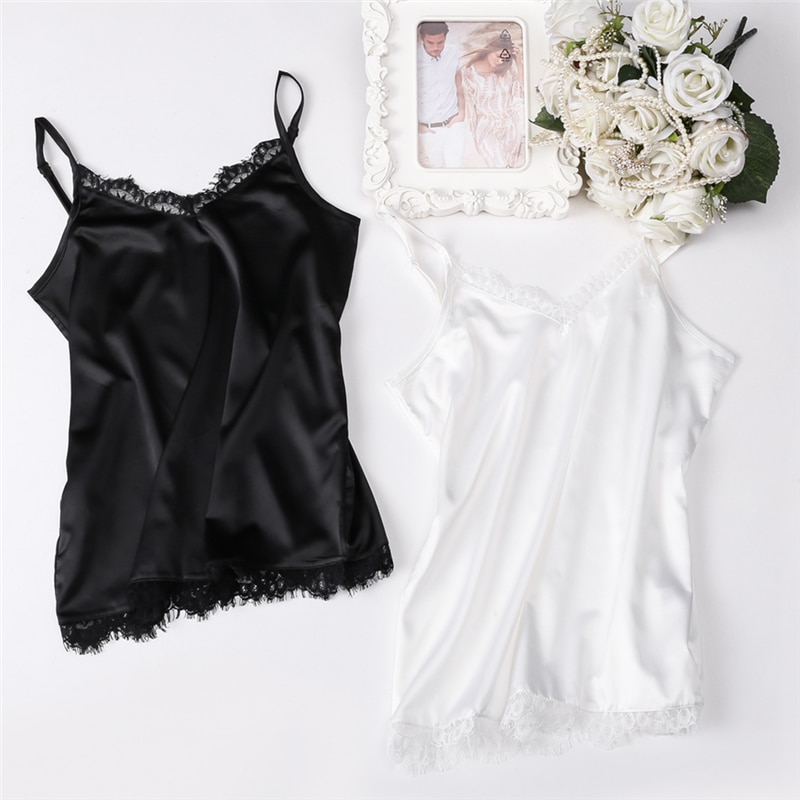 Summer Silk Tank Top 2019 Women Sexy V Neck Basic Tops Blusas Casual Womens Vest Lace Camisole Crop Tops Plus Size Female Shirt