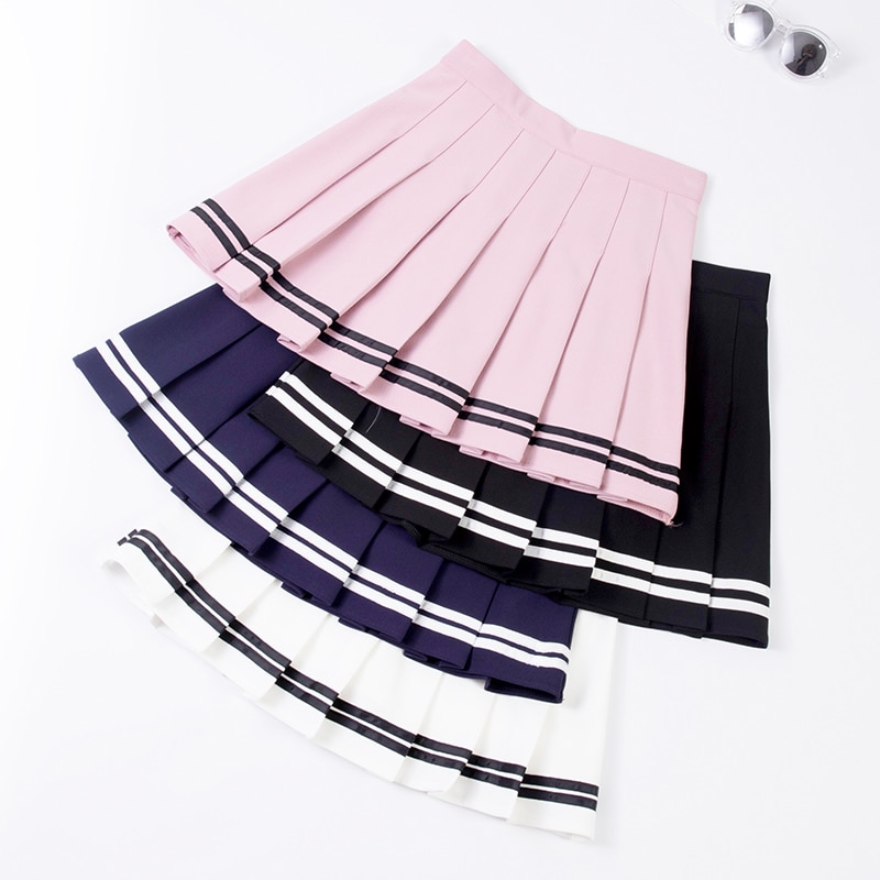 2019 Preppy Style High Waist Chic Striped Stitching Skirt Student Elastic Waist Pleated Skirt Women Cute Sweet Girls Dance Skirt