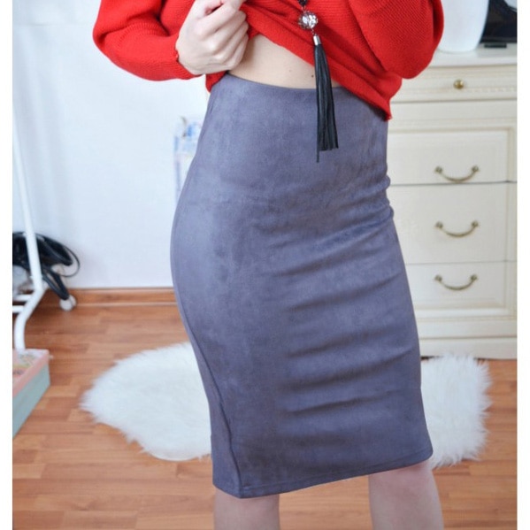 Women Skirts Suede Split Thick Stretchy Skirt Female Autumn Winter Bodycon Sexy Pencil Skirts Plus Size