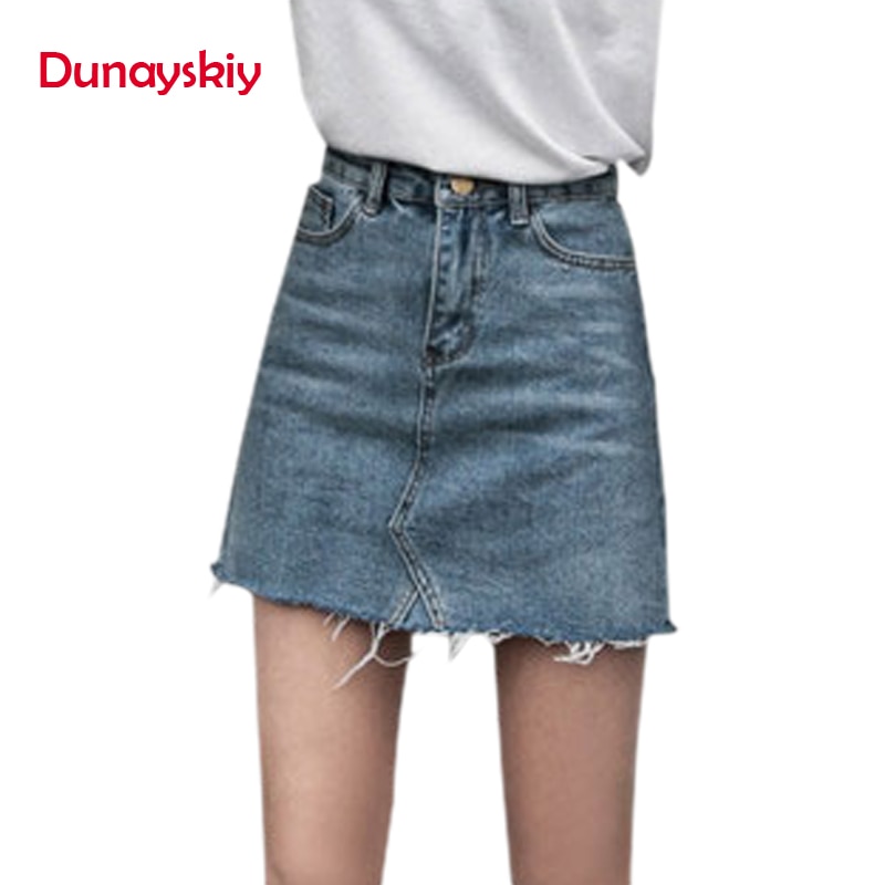 Duanyskiy Women Summer Black Blue Solid Casual High Waist Pencil Denim Skirts High Street Pockets Button All-matched Jeans Skirt