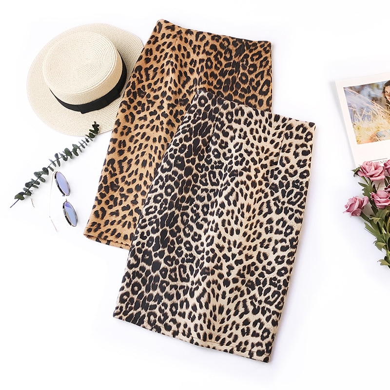 2019 summer retro leopard print office skirt high waist slim Korean version of the new elastic ladies casual sexy bag hip skirt