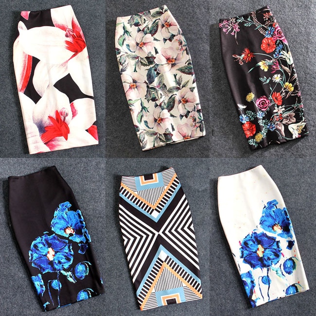 Women Skirts 20 Colors Print Flowers Pencil Skirt Summer Casual Skirts Fashion Plus Size Faldas Mujer Jupe