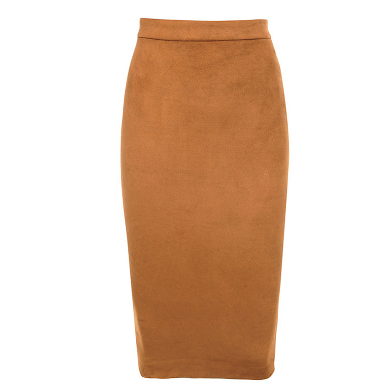 Colysmo Autumn Suede Midi Skirt High Waist Faux Leather Skirt Winter Skirts Womens Two-way Zipper Through Pencil Skirt Saia Midi