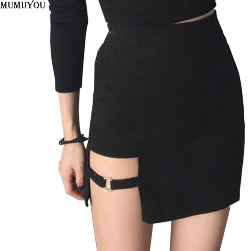 Sexy Ladies Asymmetrical Skirt High Waist Gothic Punk Dance Clubwear Short Mini Bodycon Skirts Black 200-873