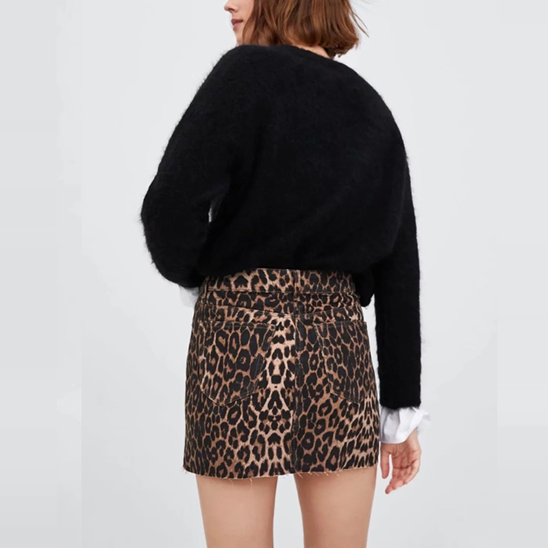 2018 Sexy Leopard print mini skirts womens high waist skirts casual denim skirts Korean fashion Streetwear pocket cotton skirts
