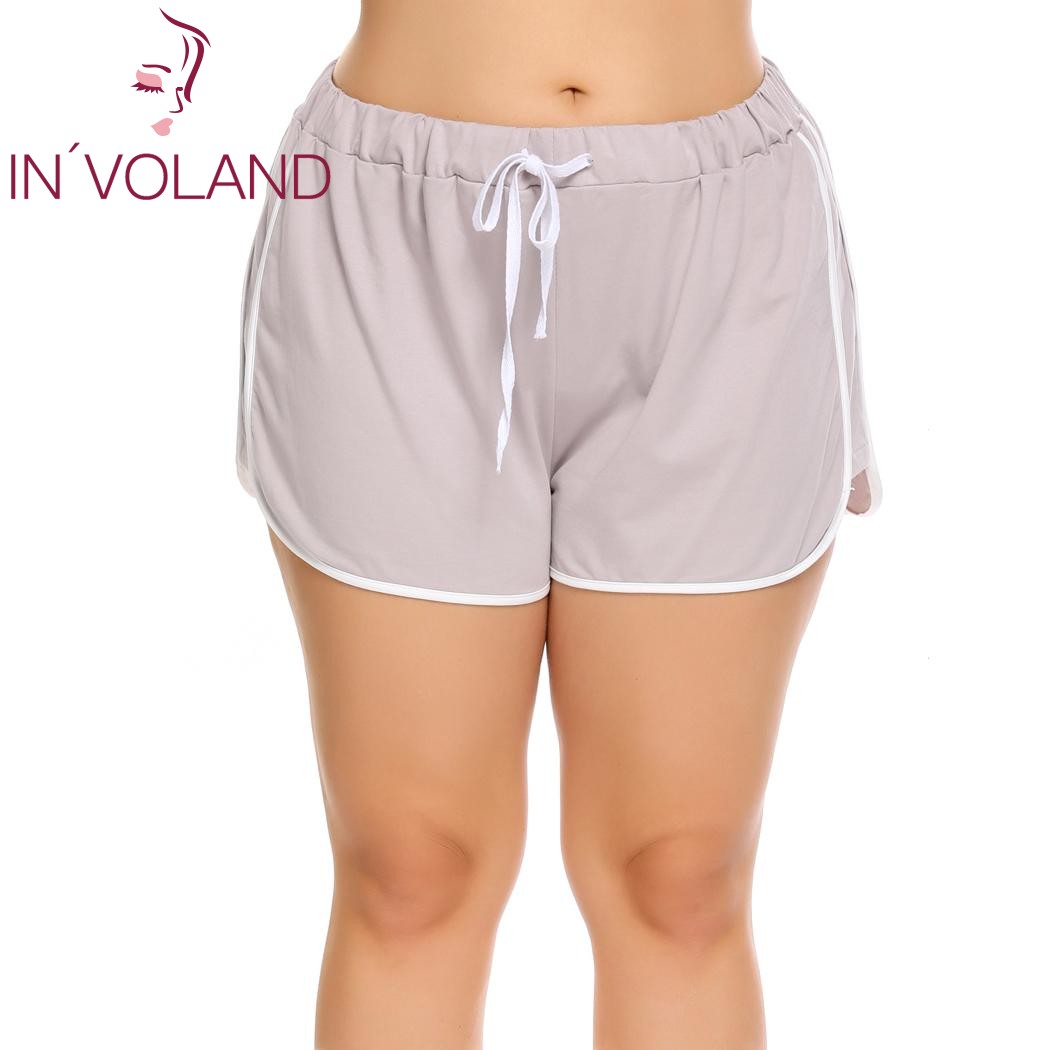 IN'VOLAND Women Shorts Plus Size Lace-up Elastic Waist Patchwork Loose Above Knee Summer Split Casual Feminino Mini Shorts 5XL