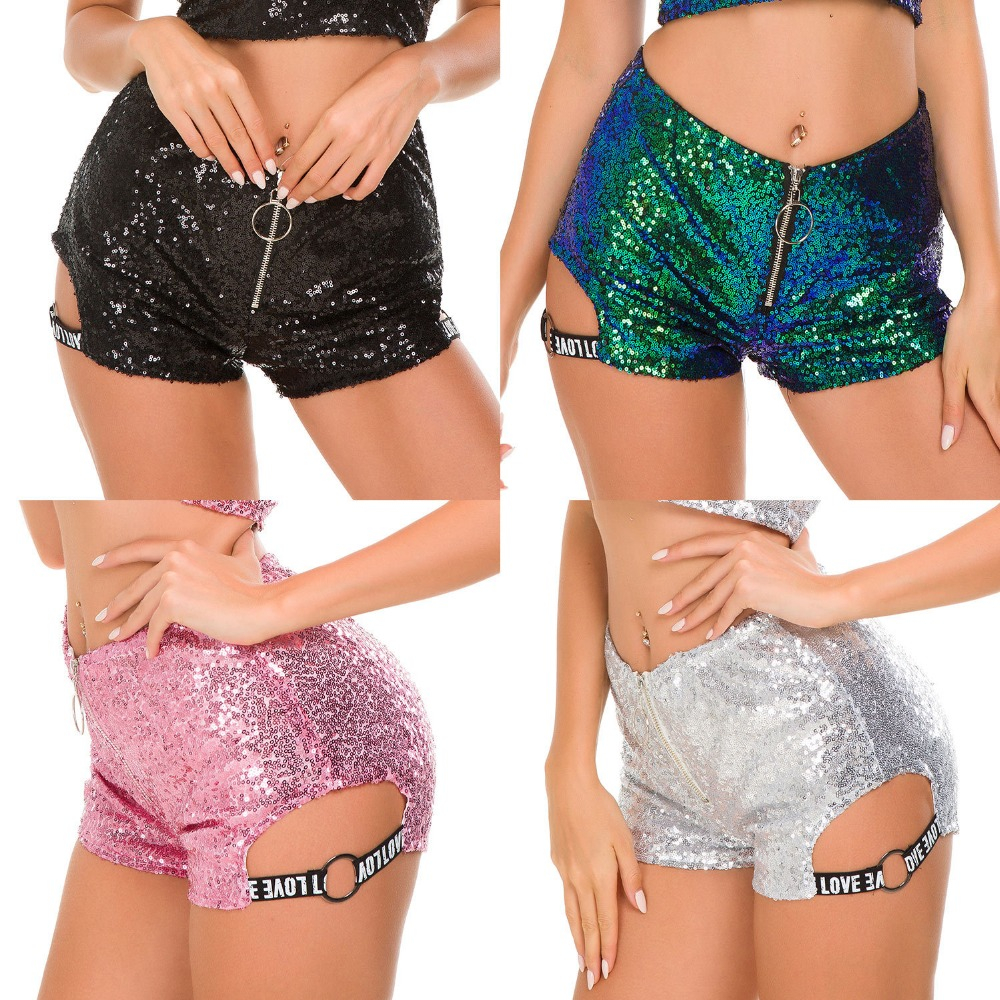 2018 High Waisted Sequined Shorts Sexy Women Cotton Super Mini Hot Summer Booty Shorts DJ Club Pole Dance Ladies Shorts feminino