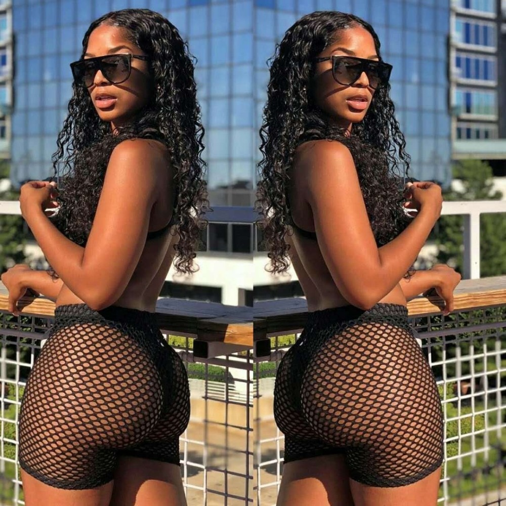 Fashion Women Hot Shorts 2019 New Summer See Through Mesh Fishnet Short Mujer Hollow Out Slim Elastic Perspective Bottoms Shorts