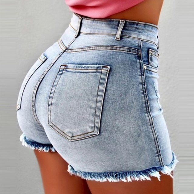 Sexy High Waist Ripped Jeans Shorts Booty Mini Denim Ladies Black