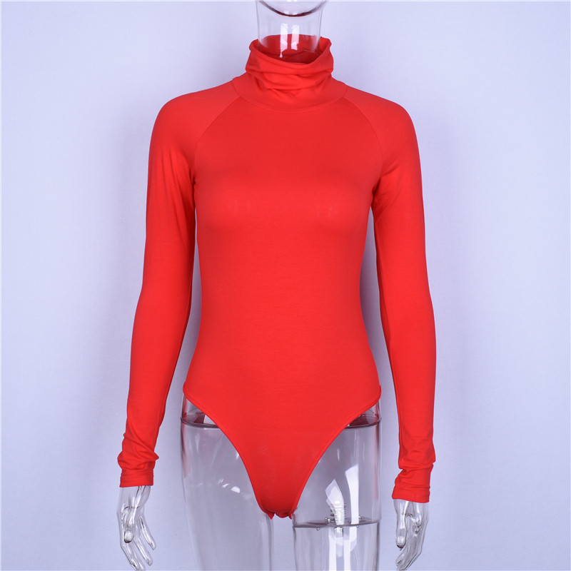 Hugcitar cotton long sleeve high neck bodycon sexy bodysuit women 2017 autumn winter red solid female fashion party body