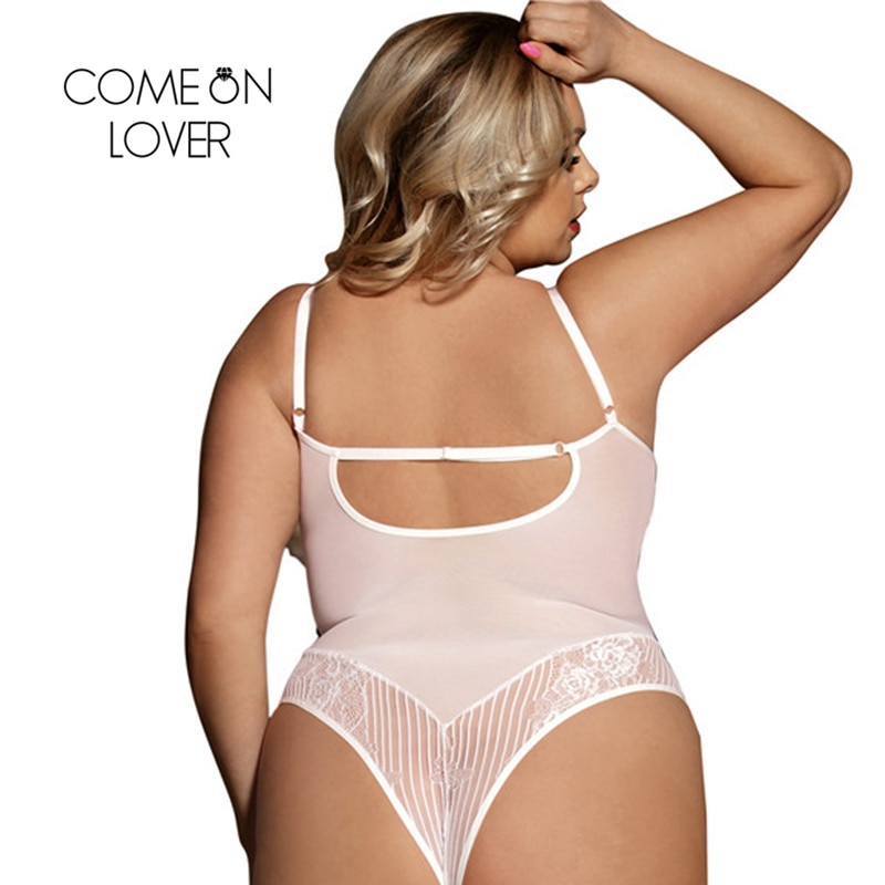 Comeonlover Glamour Underwire Hollywood Sheer Lace White Black Sexy Plus Size Rompers Bodysuite Sexy Women Bodysuit RI80536