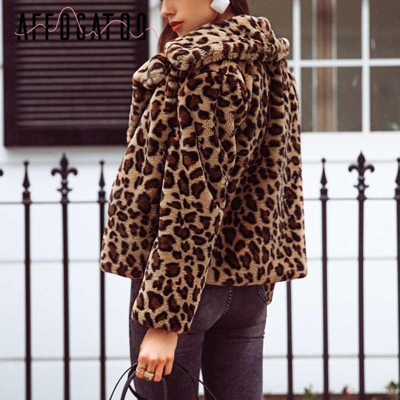 Affogatoo Sexy loose leopard parka overcoat women Fashion 2018 autumn soft faux fur coat Warm plush casual outwear female