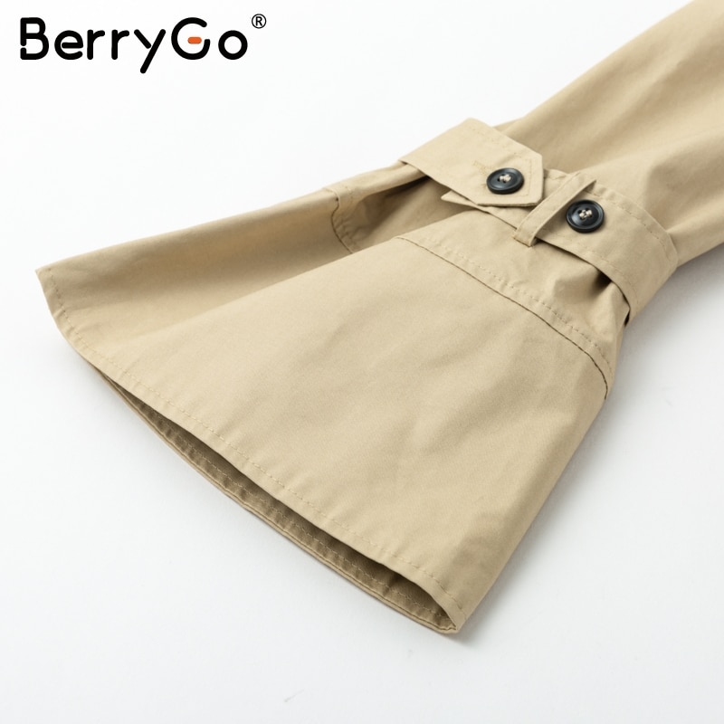 BerryGo Off shoulder sexy trench coats women High waist sashes khaki overcoat autumn 2018 Casual pocket outerwear coats female