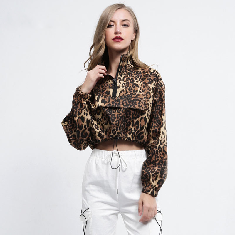 Zipper Sexy Coats Jackets Long Sleeve Leopard Crop Top Jacket - Best ...