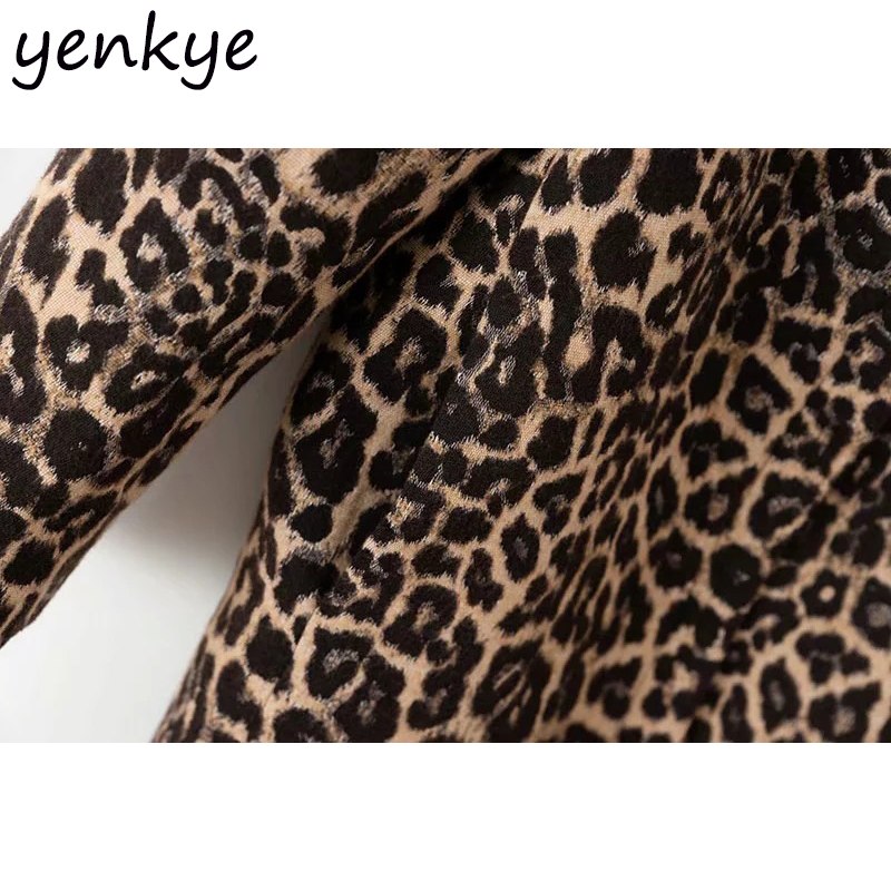 Vintage Women Sexy Jacquard Leopard Jacket Female O Neck Long Sleeve Zipper Plus Size Outerwear Autumn Coat Long XDWM1518