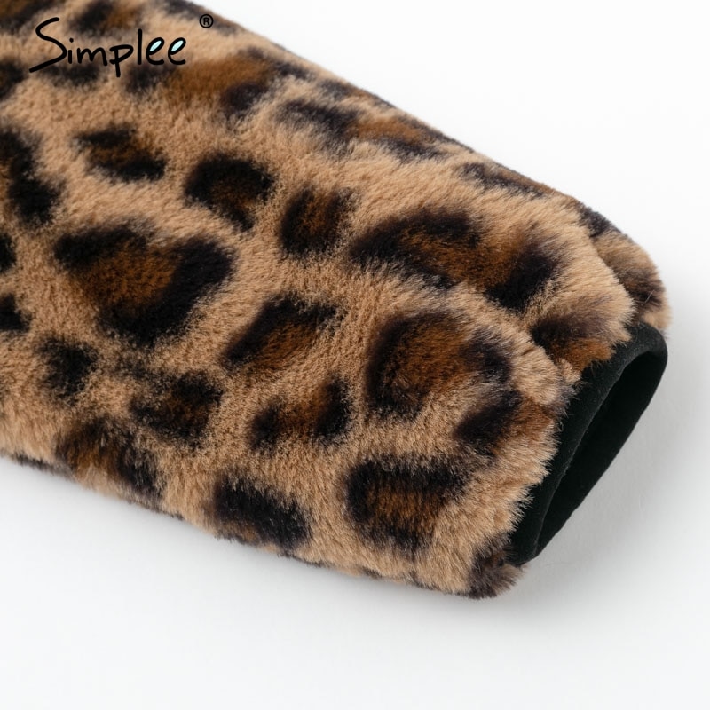 Simplee Sexy leopard furry faux fur women coats Zipper warm casual outwear 2018 Autumn winter luxury coat lady jacket coat