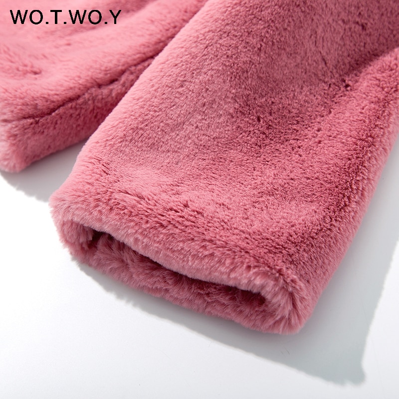 WOTWOY 2018 Autumn Winter Coat Women Thick Lambswool Teddy Cropped Jackets Women Pullovers White Pink Jacket Harajuku Outerwear