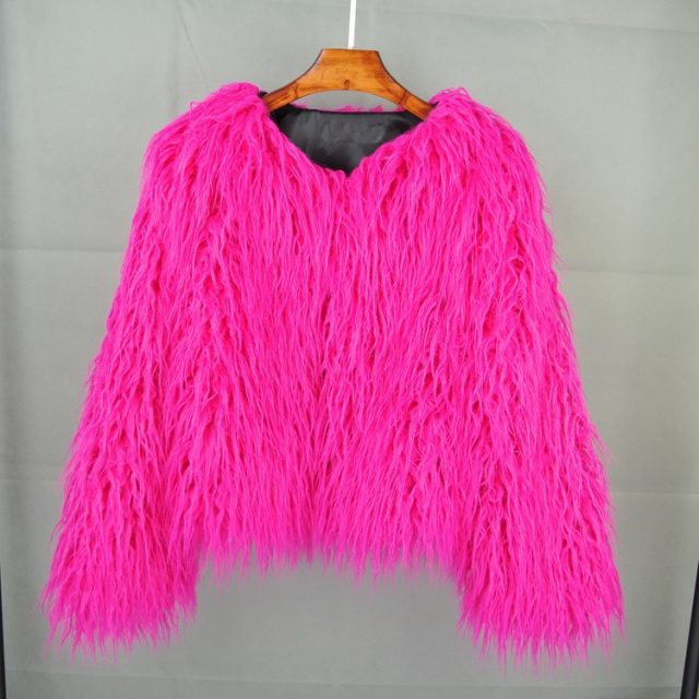 Colorful Boho Furry Faux Fur Coat Plus Size Coats Pink Shaggy Jacket