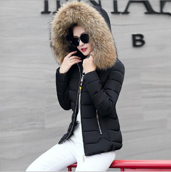 Women's Winter Jacket Short Down Jacket Slim Hooded Coat With Fur Female Thick Warm Cotton Padded Snow Wear Parka Pink White