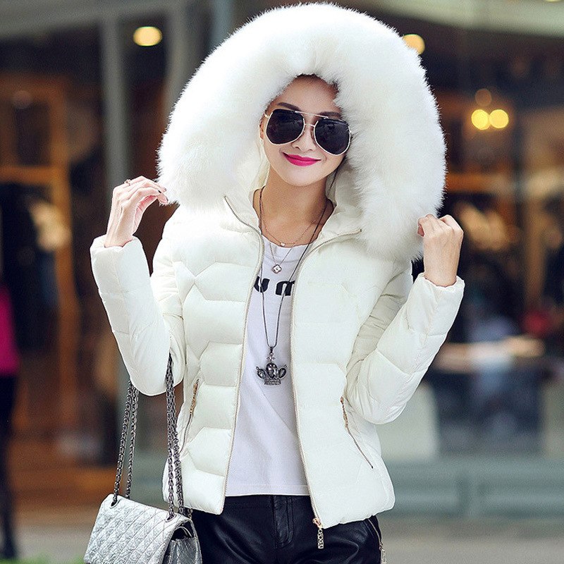 Jacket Short Down Slim Hooded Coat Fur, Womens White Winter Coat With Fur Hood