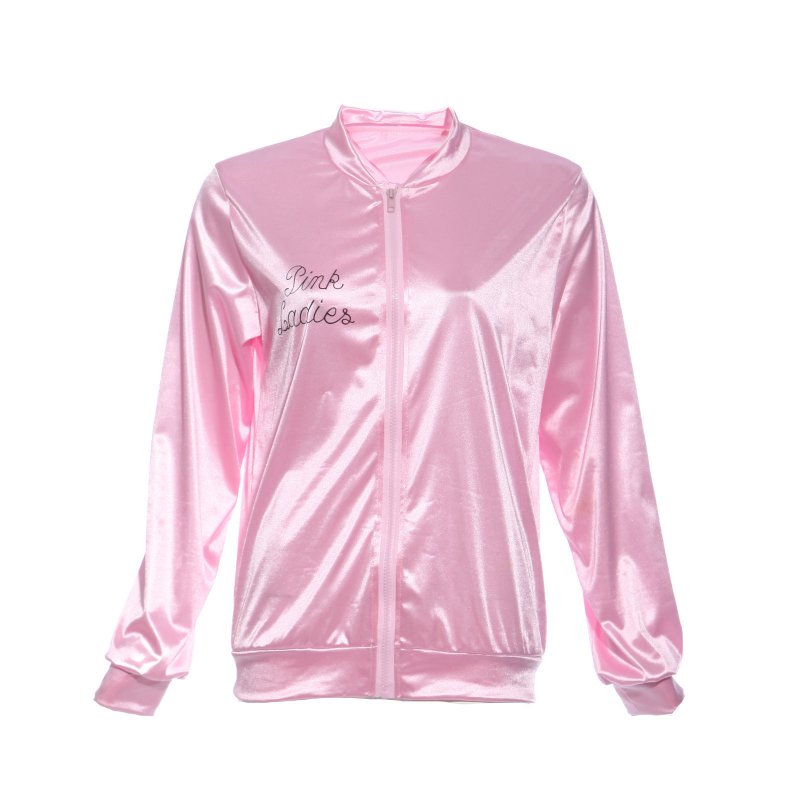 *Women Basic Coats Solid Tracksuit for Women Jacket Ladies Retro Jacket Women Fancy Dress Grease Costume Pink new*