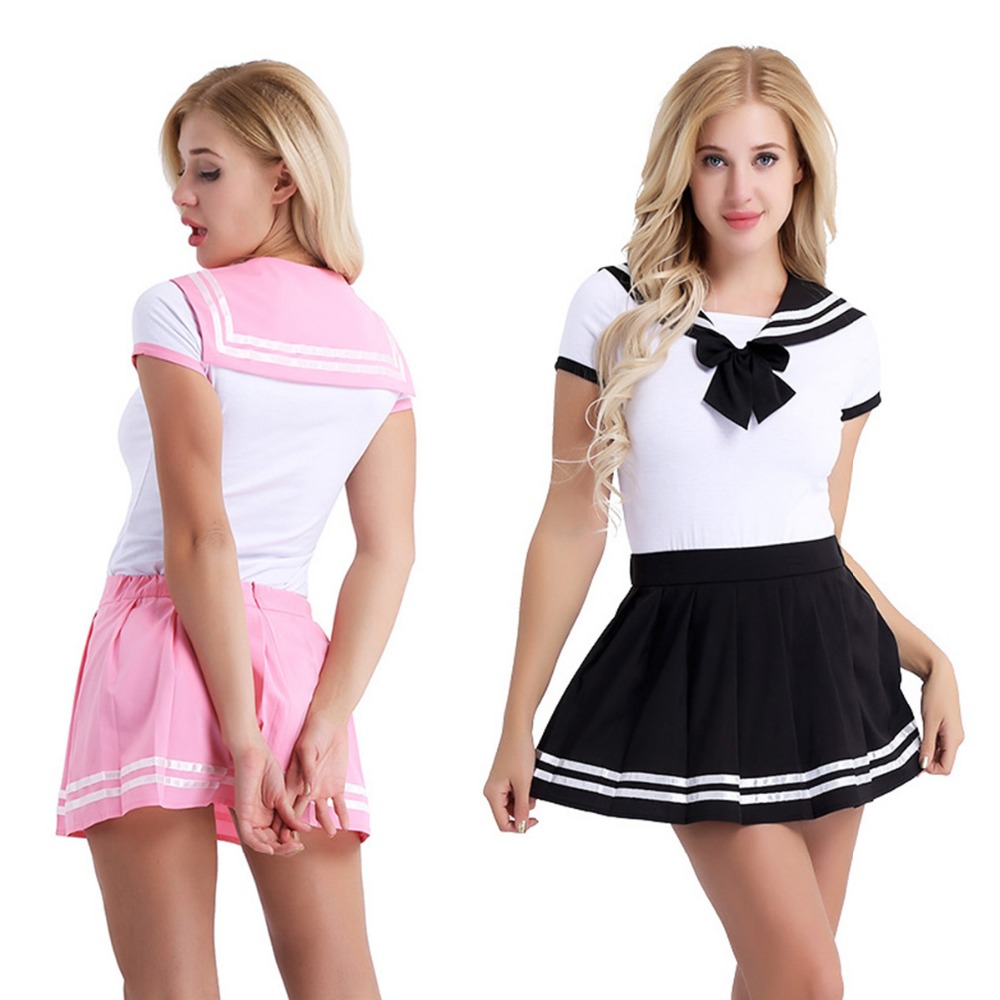 Womens Adult Baby Diaper Lover School Girls Snap Crotch Romper with Mini Pleated Skirt Bodycon Clubwear Costume Cosplay Sets