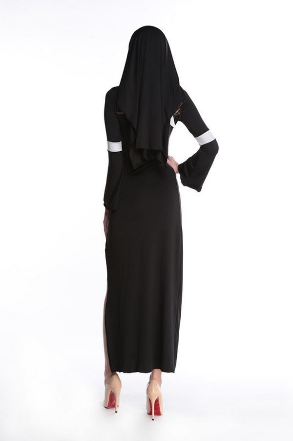 2019 New Hot Arab Clothing Black Sexy Catholic Monk Cosplay Dress Halloween Costumes Nun Costume