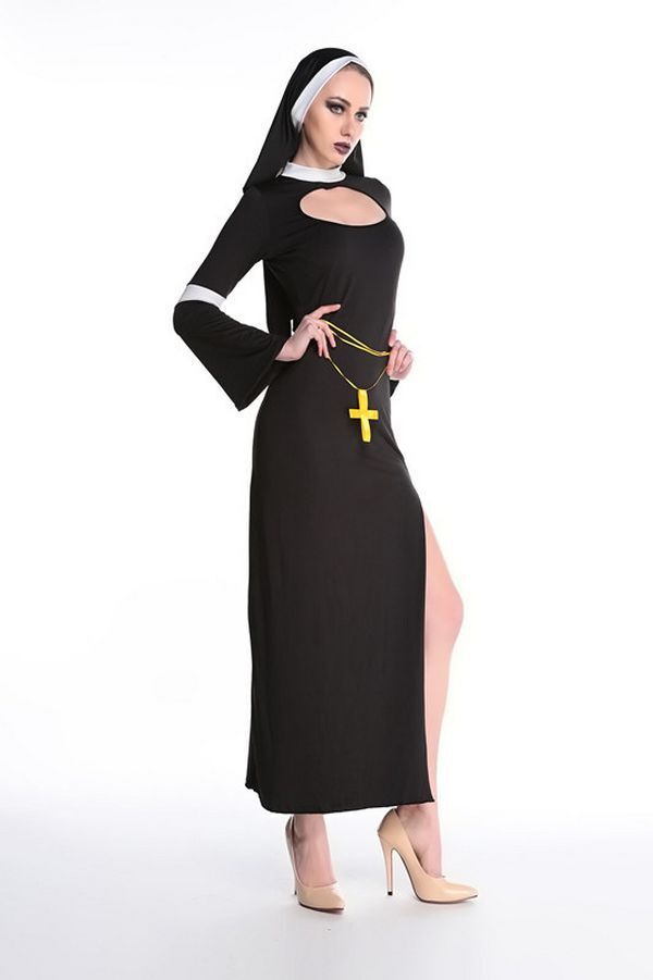 2019 New Hot Arab Clothing Black Sexy Catholic Monk Cosplay Dress Halloween Costumes Nun Costume