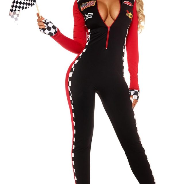 Sexy Ladies Racing Costume Race Car Driver Outfit Long Sleeves Plaid.