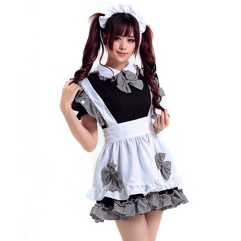TITIVATE New Novetly Women Costumes Dress Bowknot French Maid Costumes/Princess Women Clothing Cosplay Dress