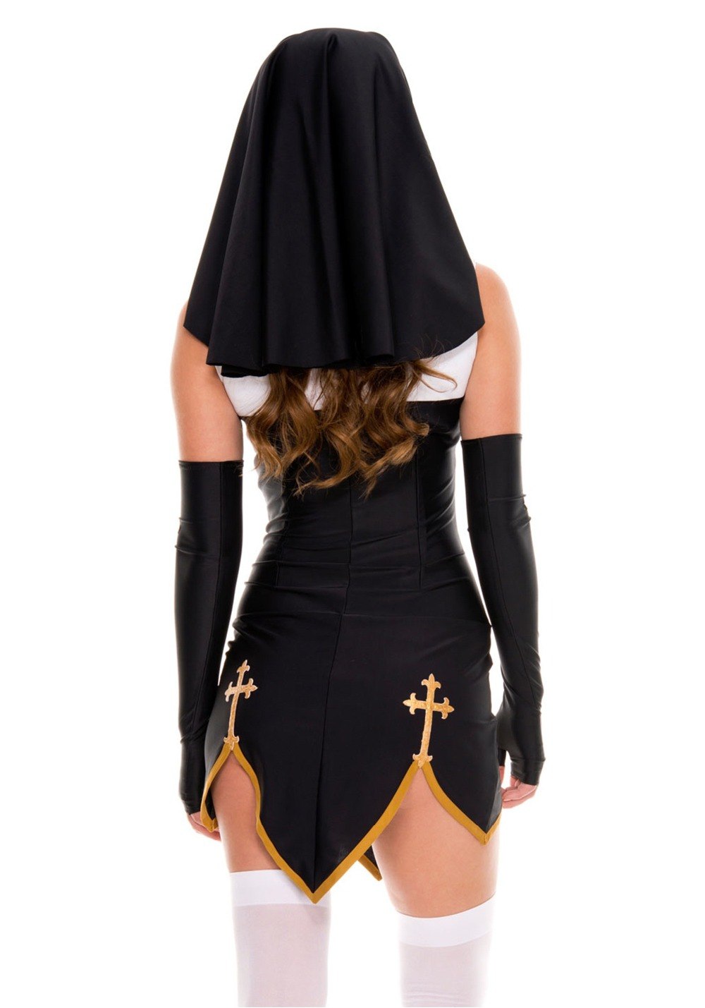 Virgin Mary Sexy Nun Costume Adult Women Cosplay Dress With Black Hood For Halloween Sister Cosplay Party Costume Nun Outfits