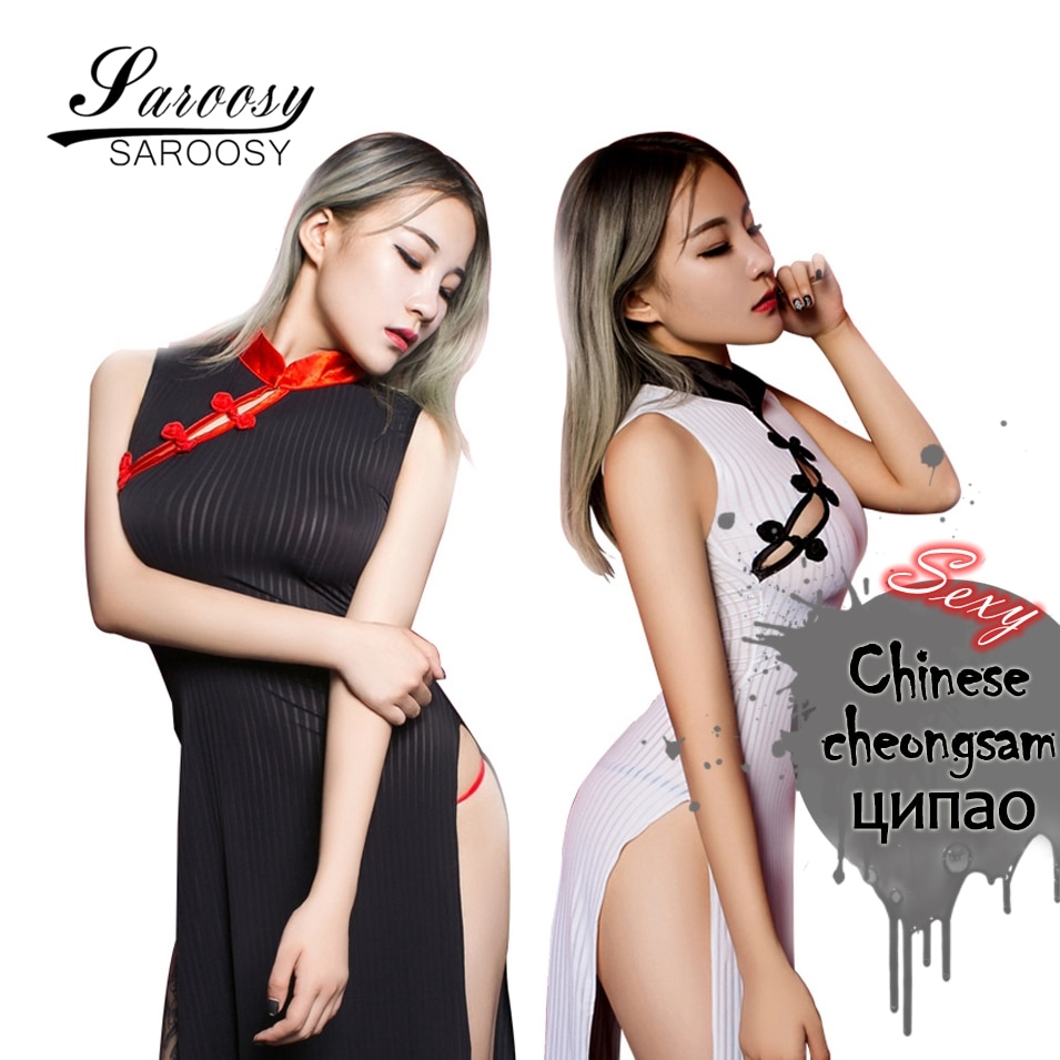 SAROOSY 2017 NEW Chinese Cheongsam Sexy Costumes for Women and Sheer String High Collar Open Bra Chinese Style Bodycostume