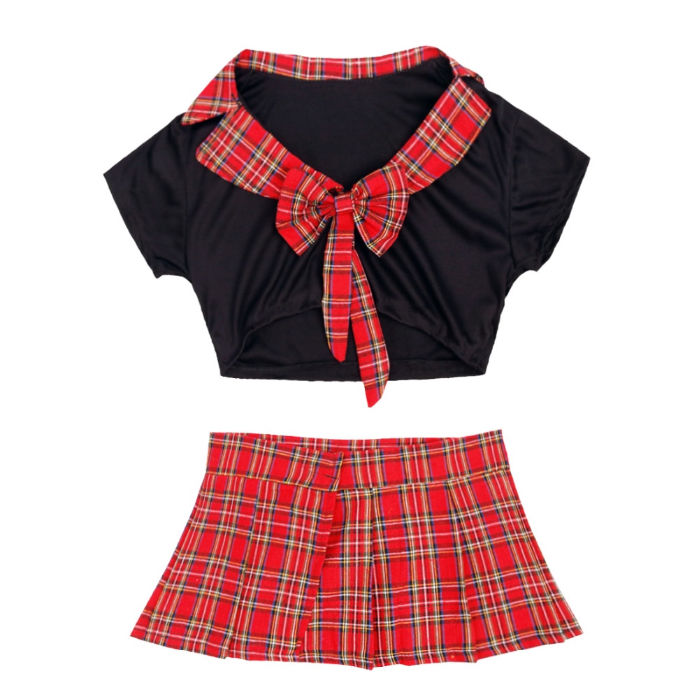iiniim Brand Women School Girl Role Play Costumes Set See-through Transparent Crop Top with Plaid Skirt Sexy Cosplay for Adult