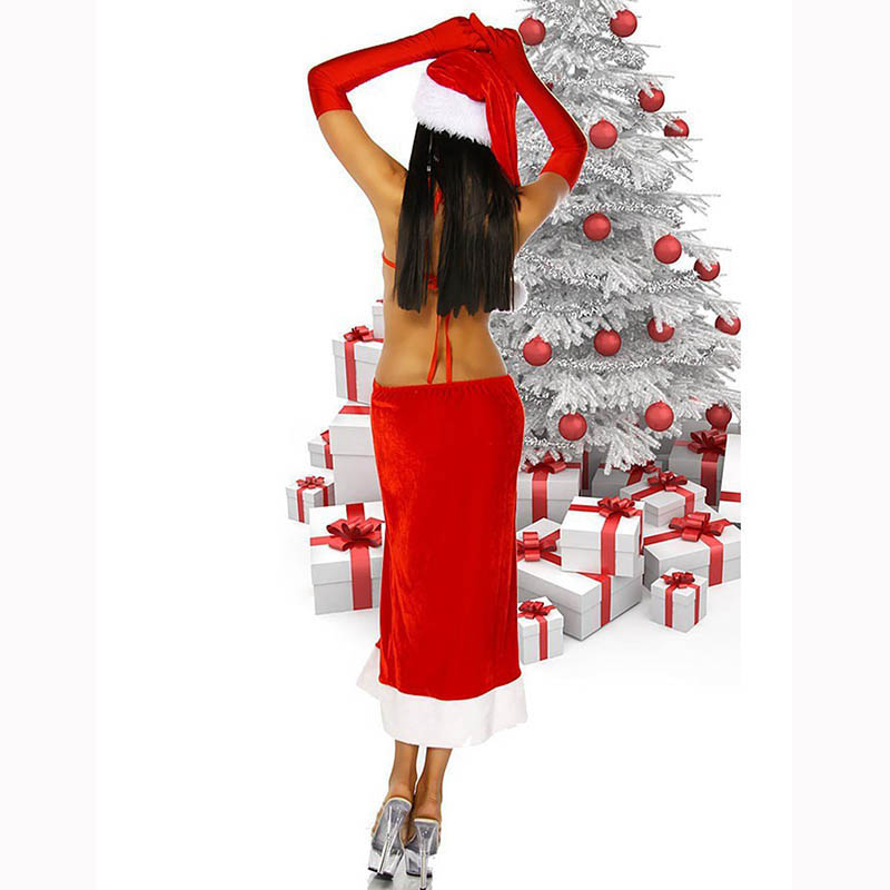 Stylish Women Red Fancy Long Dress Sexy Charming Christmas Gown Sweetheart Miss Santa with Hat W204027