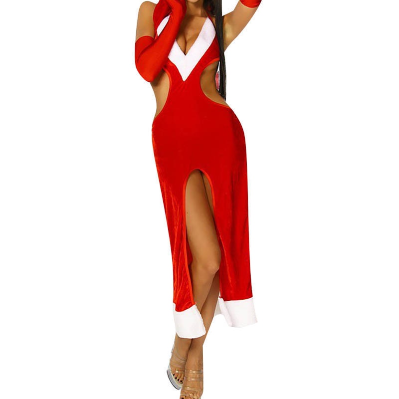Stylish Women Red Fancy Long Dress Sexy Charming Christmas Gown Sweetheart Miss Santa with Hat W204027