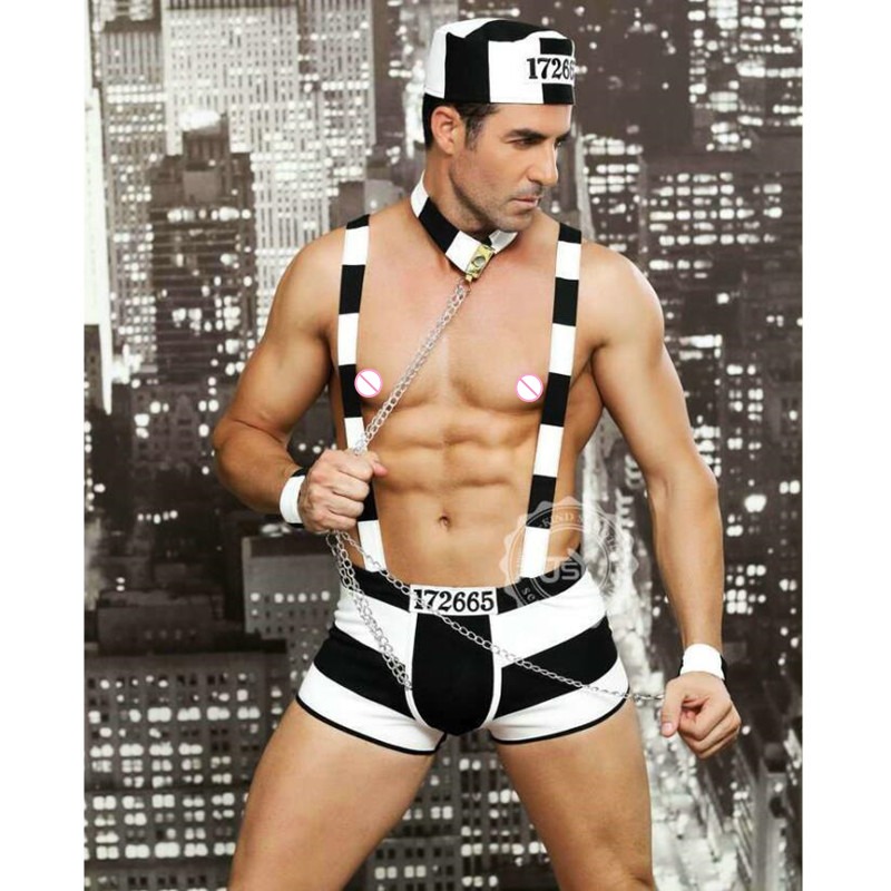 6615 Sexy New Arrival Convict Criminal Zombie Black White Stripe Prisoner Costume Halloween Costume For Men Party Cosplay