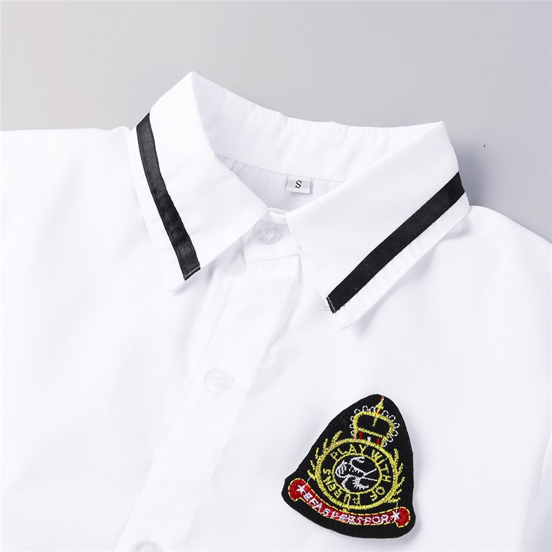 Korean Schoolgirl uniform White Top Black Skirt with Badge and Tie for Japanese Sailor Uniforms Student Cosplay Costume Suit
