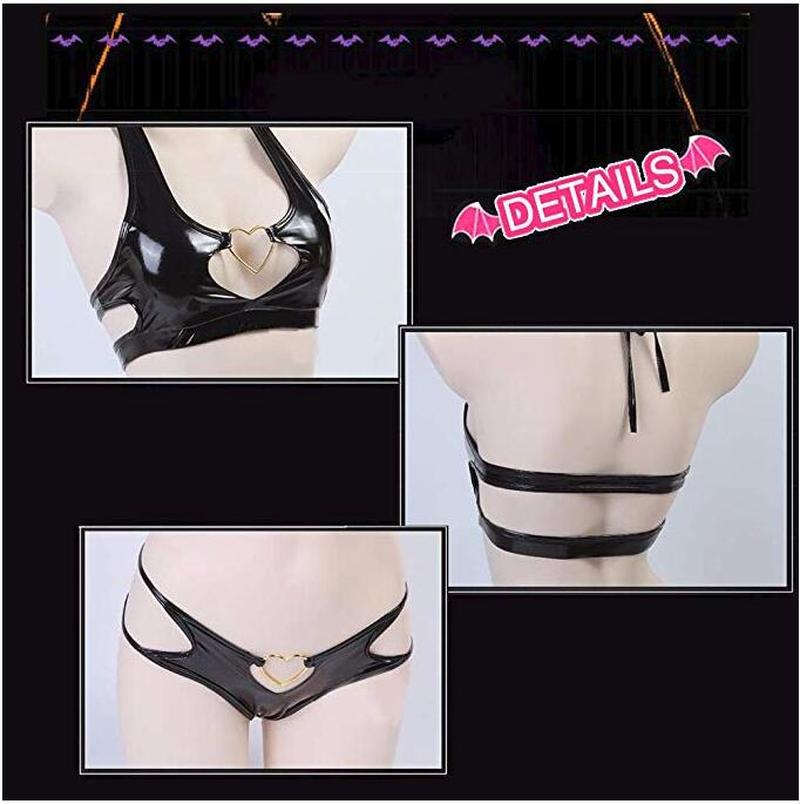 Womens Anime Bikini Swimsuit Two Piece Devil Costumes Sexy Leather Lingerie Outfit sexy halloween costume for women
