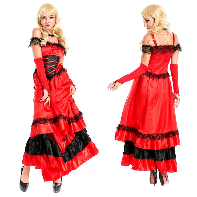 New Wholesale Sexy Red Dance Dress Ladies Sexy Saloon Girl Wild West Burlesque Costume Fancy Tango Stage Performance Dress