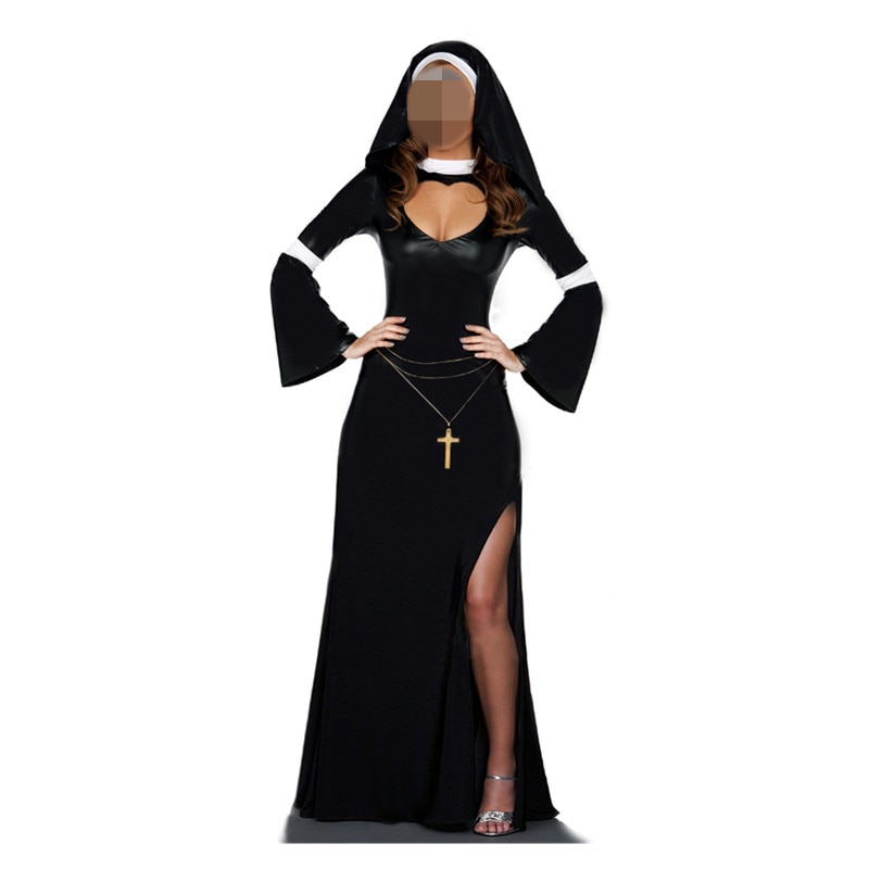 Sexy Adult Women's Halloween Costume Sexy Mother Superior Arabia Nun Costumes Fantasy Cosplay Costume Hoodie Nuns Costume Dress