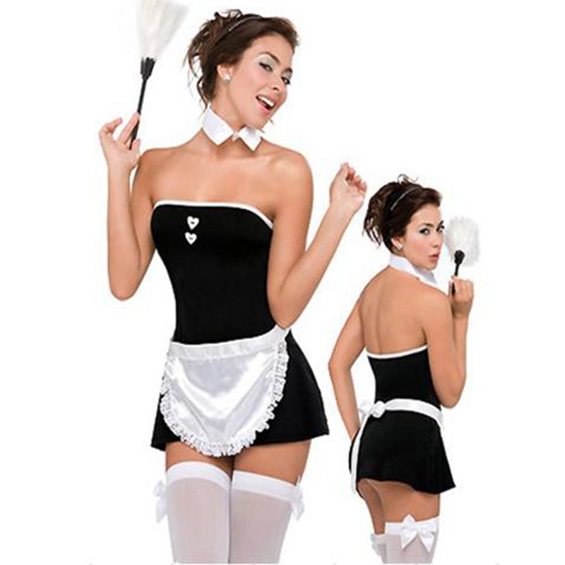 Wholesale Price Love French Maid Womens Costume Black&White Servant Outfit Strapless Housekeeper Fancy Dress Cosplay Uniform