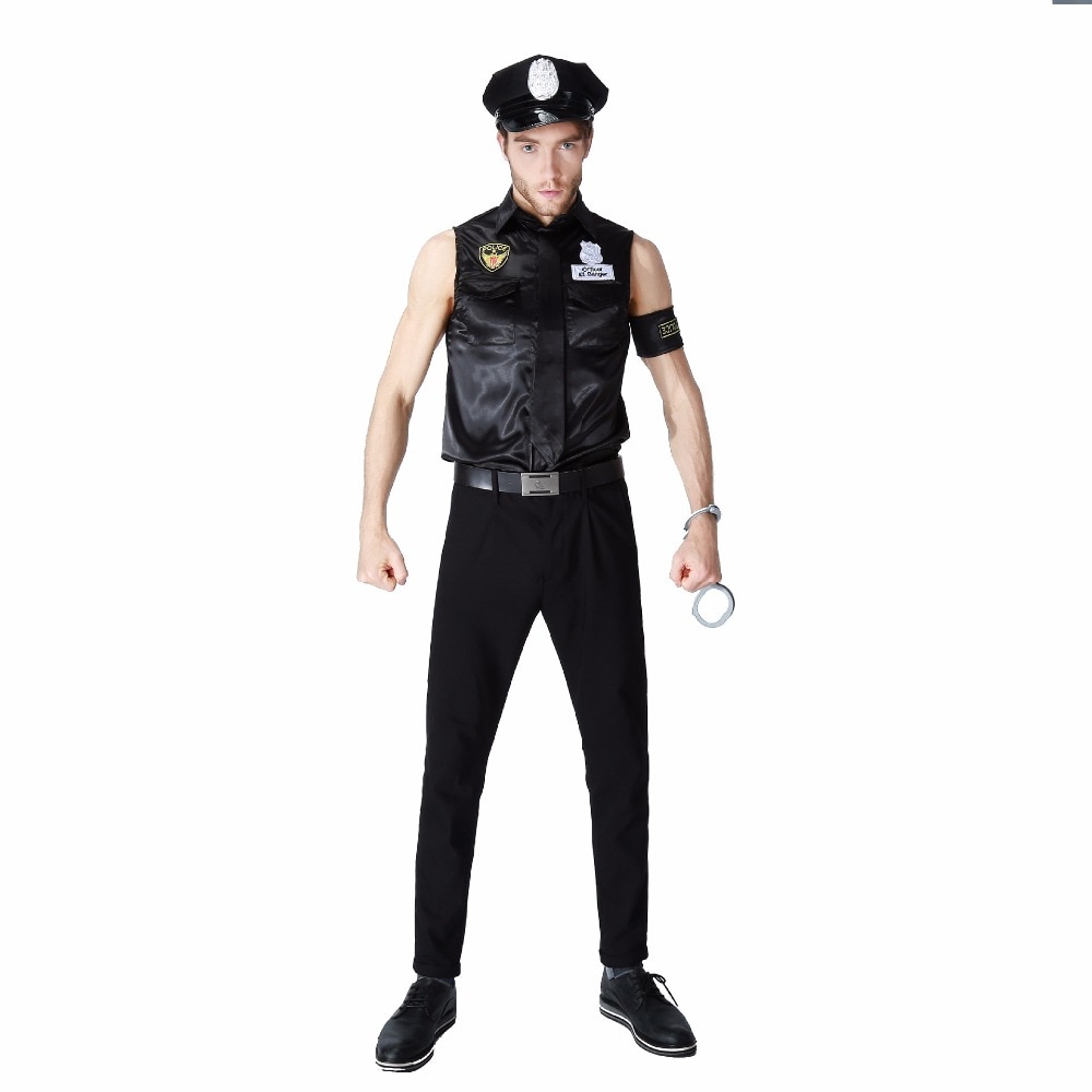 Sexy Couples Black Cop Costumes Halloween for Women Men Game Stage Bar Police Costume Cosplay