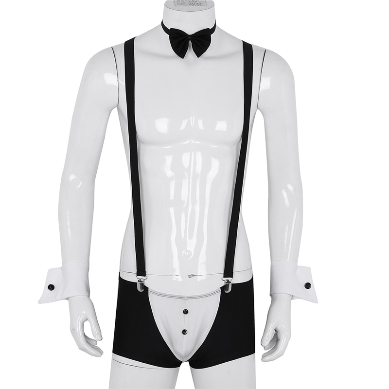4Pcs Sexy Maid Men Lingerie Role Play Costume Halloween Hot Erotic Men Maid Outfits Underwear with Collar Handcuffs Lingerie Set