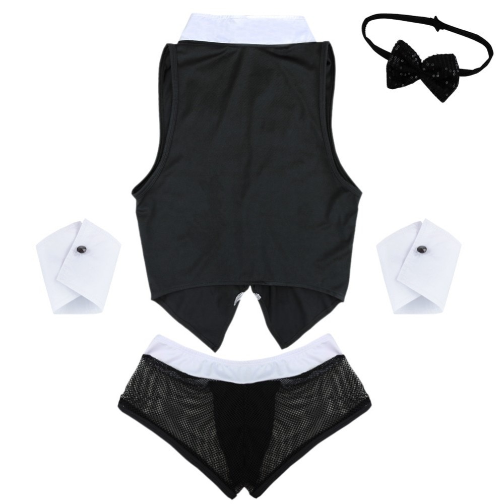 TiaoBug Mens Maid Role Play Costume Erotic Sexy Halloween Outfits Tops Boxer Briefs Underwear with Collar Handcuffs Lingerie Set