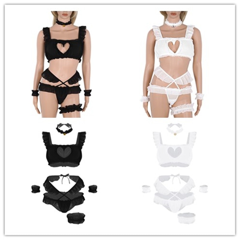 Anime Cute Cat Cosplay Costume Womens Sexy Keyhole Hollow Bra And Underwear Lolita Japanese Style Cosplay Lingerie Set