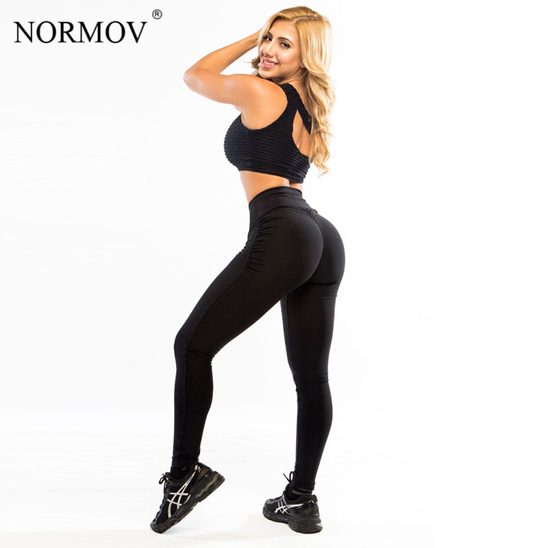 NORMOV S-XL Women Push Up Leggings Polyester Fitness Legging Large Size Black Slim Jeggings High Waist Leggings Trousers Women