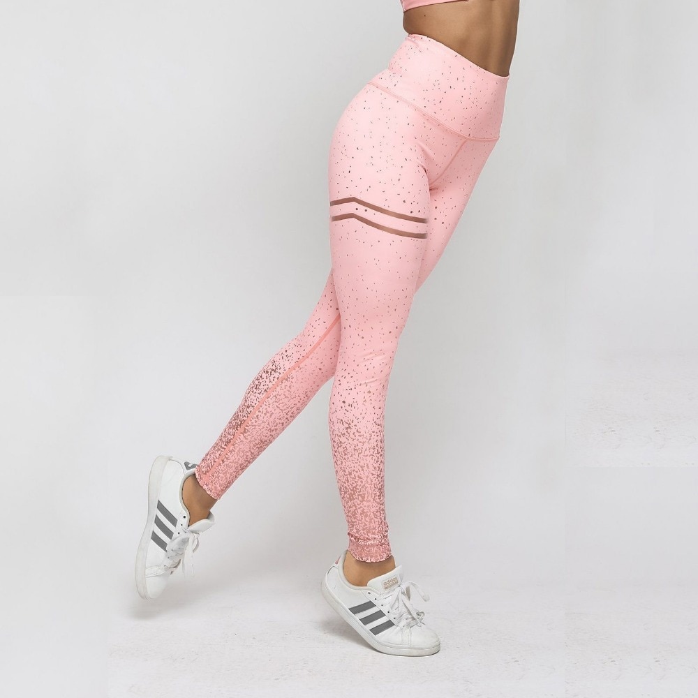 New Hotsale Women Pink Print Leggings High Waist Women Sportwear Clothes Pink Fitness Leggins