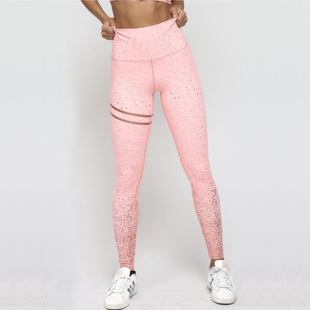 New Hotsale Women Pink Print Leggings High Waist Women Sportwear Clothes Pink Fitness Leggins