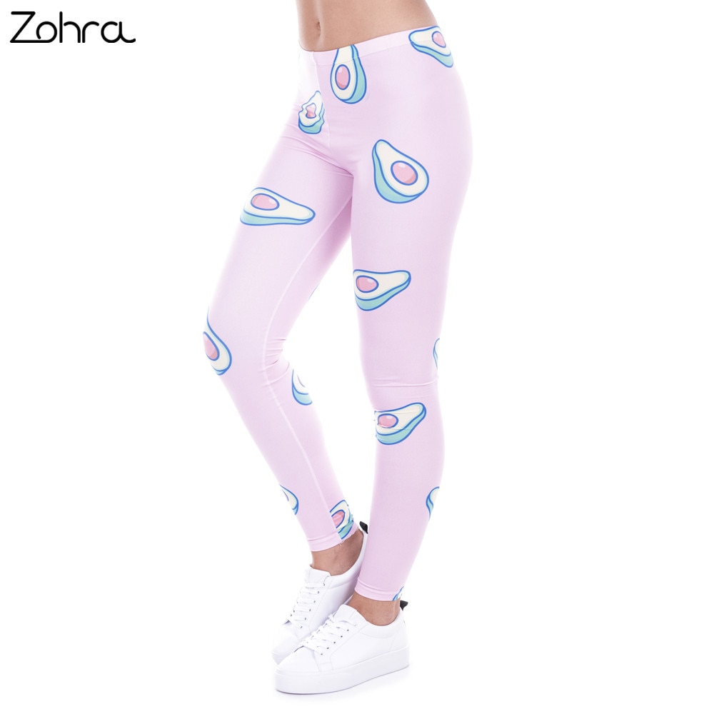 Zohra Brand Fashion Printed Women Legging 100% Brand New Leggings Avocado Pink Leggins Sexy Slim Legins High Waist Women Pants